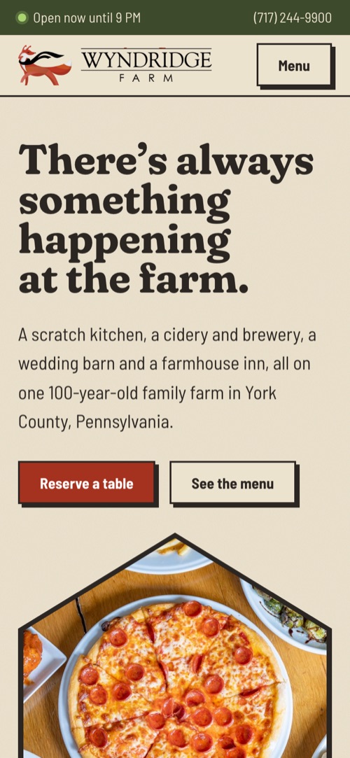 Wyndridge Farm homepage on a phone